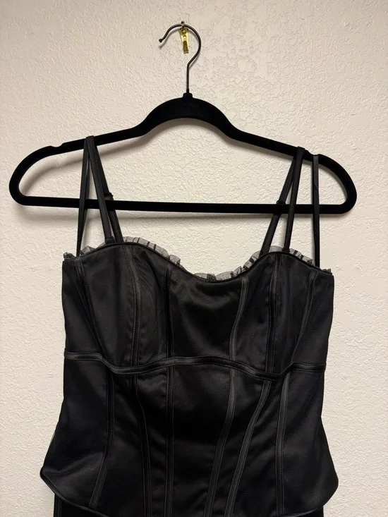 White House Black Market Black Satin Corset Maxi Dress Lace Trim Size 6 - Picture 5 of 12